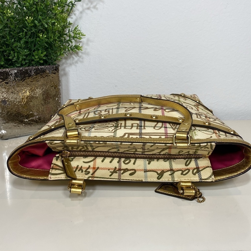 COACH LIMITED EDITION Heritage Cream/Gold Graffiti Tattersall Tote F13188 - Picture 5 of 16